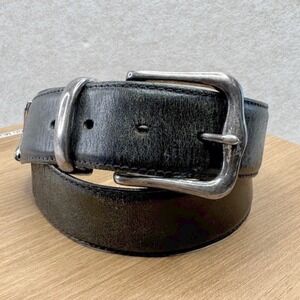 Fossil Leather Belt Faded Black Silver Buckle Mens Distressed Well Worn Size 32